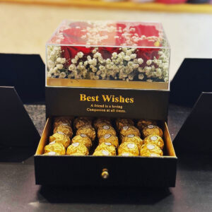 Cvijeće u kutiji - luksuzni flower box sa Ferrero slatkišima i crvenim ružama
